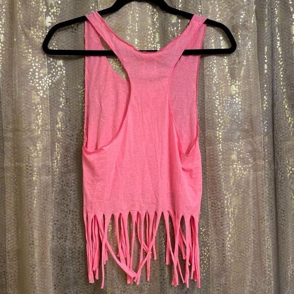 Vintage PINK Victorias Secret hot pink silver studded fringed tanktop XS NWT - Picture 2 of 6